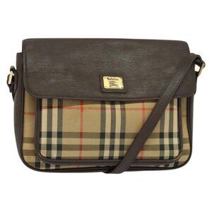 Authentic Burberrys Nova Check Shoulder Bag Canvas Beige Gold